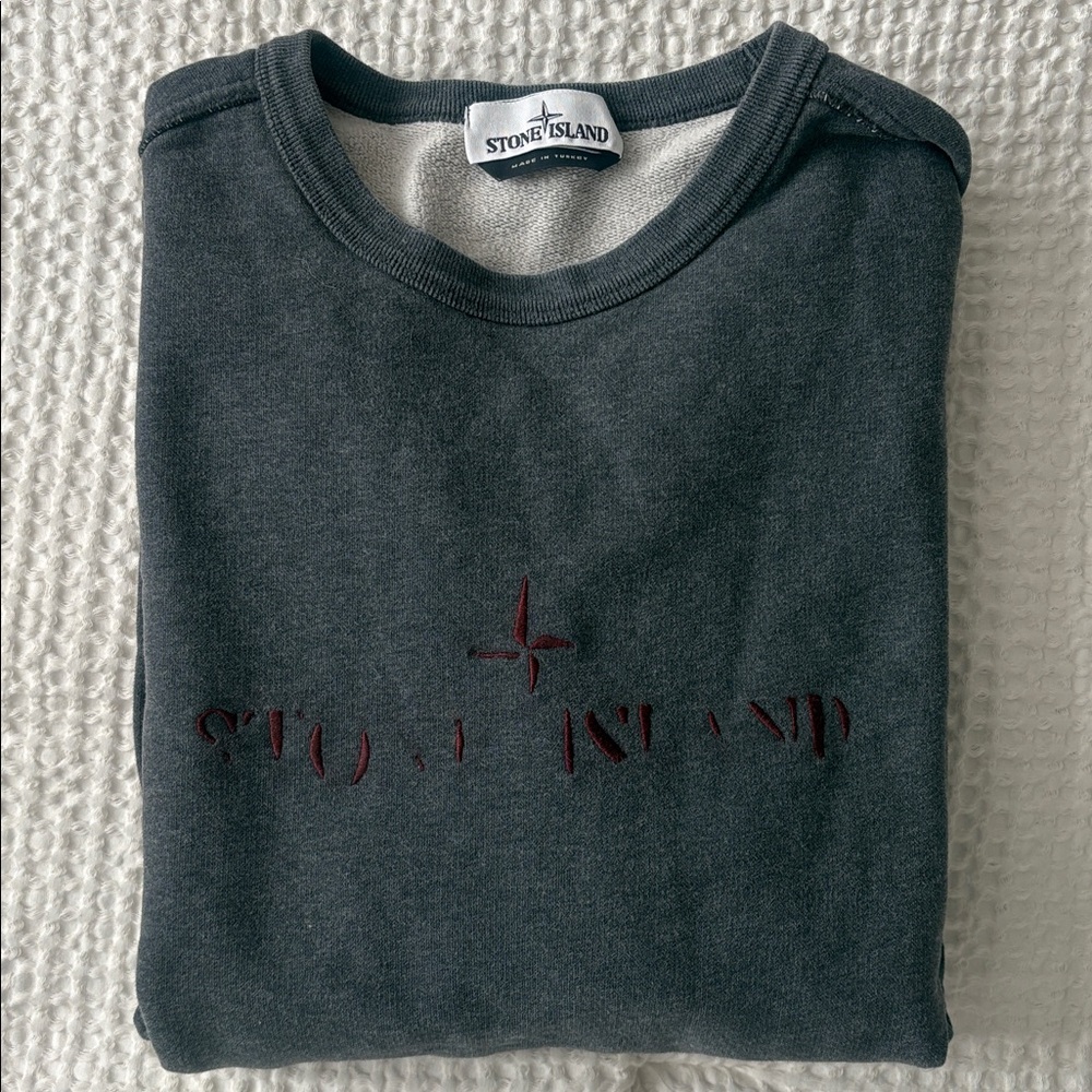 Stone Island Charcoal Sweatshirt with Maroon Logo